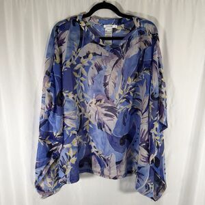 Chico's Wrap Cover Women's Small Medium Blue Purple Floral Sheer Round Neck